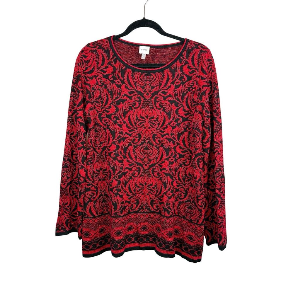 Cupio Red and Black Patterned Sweater Lt Shimmer Holiday Capsule Sz Lg EUC